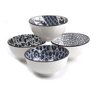 lachineuse - Juego de 4 cuencos chinos con motivos asiáticos azules de 11 cm - Cuencos para arroz, desayuno y sopa - Motivos tradicionales chinos japoneses - Cuenco asiático - Vajilla de regalo