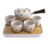 lachineuse - Juego de té japonés con gato Kawaii - con tetera, 4 tazas de porcelana, bandeja y bolsa de transporte - Idea de regalo japonés lindo - Vajilla asiática