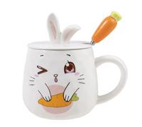 lachineuse - Taza de conejo coquin - Colección Bunny - Tapa de orejas de conejo y cuchara de zanahoria - porcelana y metal - 425 ml - Café, té, chocolate, capuchino - Idea de regalo original
