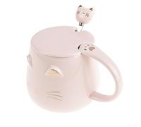 lachineuse - Taza de gato kawaii de 450 ml con tapa y cuchara - Cerámica rosa y dorada - Infusión para té y café - Original japonesa - Regalo de gatitos japoneses y asiáticos