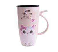 lachineuse - Taza de gato Kawaii Mignon 300 ml - Taza grande XXL rosa de porcelana - Mug japonesa de té y café - con tapa isotérmica - Ideal para regalo de Japón Asia