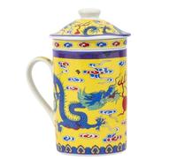 lachineuse - Taza de té con infusión - Diseño de dragón amarillo imperial - Taza de porcelana - Altura 14,5 cm - Desayuno, tiempo de relajación - Idea de regalo - China/Asia
