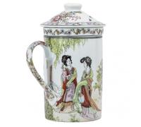 lachineuse - Taza infusora de té - Motivos tradicionales asiáticos de serenidad - Porcelana - Multicolor - Altura 14,5 cm - Idea de regalo de decoración asiática
