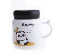 lachineuse - Taza Zen Panda de 420 ml con tapa de rosca - Estilo asiático japonés - De porcelana - Para té, café y bebidas calientes - Color blanco