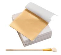 LACHT 100 Fogli Fogli Imitazione Foglia D'Oro Foglio Con Pennello Per Progetto Artistico, Fiocchi D'Oro Per La Decorazione Di Mobili Per Unghie In Resina(Non Commestibili)