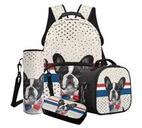 LACIYISON Juego de mochila ligera con fiambrera, estuche para lápices, funda para botella de agua, mochila de viaje para la escuela secundaria, Bandera de Francia Bowknot Bulldog Francés Spot, Talla
