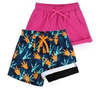 LACOFIA 2 Piezas Bañador Niños 2 en 1 Pantalones Cortos Playa/Piscina con Forro de Compresión Ropa de Baño para Niño Short de Natación con Cintura Elástica Rosa+Azul 2 años