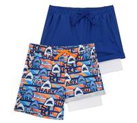 LACOFIA 2 Piezas Bañador Niños 2 en 1 Pantalones Cortos Playa/Piscina con Forro de Compresión Ropa de Baño para Niño Short de Natación con Cintura Elástica Azul+Naranja 7-8 años
