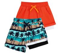 LACOFIA 2 Piezas Bañador Niños 2 en 1 Pantalones Cortos Playa/Piscina con Forro de Compresión Ropa de Baño para Niño Short de Natación con Cintura Elástica Naranja+Azul Claro 3 años