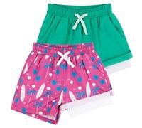 LACOFIA 2 Piezas Bañador Niños 2 en 1 Pantalones Cortos Playa/Piscina con Forro de Compresión Ropa de Baño para Niño Short de Natación con Cintura Elástica Verde+Rosa 4 años