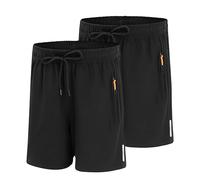 LACOFIA 2 Piezas Pantalones Cortos Secado Rápido Niño Shorts Verano Deportiva Ligero con Bolsillos con Cremallera Cintura Elástica Negro+Negro 10-11 años
