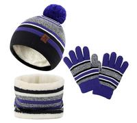 LACOFIA 3 Piezas Conjunto de Gorro Bufanda Guantes Invierno para Niños Beanie Punto con Pompon Sombrero Forro Polar Térmico para Niños 2-7 Años Morado