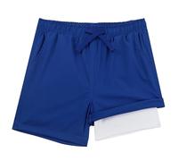 LACOFIA Bañador Niños 2 en 1 Pantalones Cortos Playa/Piscina con Forro de Compresión Ropa de Baño para Niño Short de Natación con Cintura Elástica Azul 7-8 años