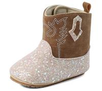 LACOFIA Botas Bebé Niña Zapatos Primeros Pasos Botines Cowboy Bebé Patucos con Suela Blanda Antideslizante Marrón 12-18 Meses