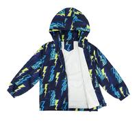 LACOFIA Chaqueta Impermeable para Niños Cazadora Cortavientos Abrigos con Capucha Chubasquero Ligero con Forro para Niños Rayo Azul Marino 9~10 años(Etiqueta 10)