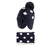 LACOFIA Conjunto de Gorro Invierno y Bufanda Cuello para Bebé Sombreros con Orejeras y Pañuelos de Cuello Set Gorro de Punto para Niñas con Forro Polar Azul Marino 6-12 Meses S