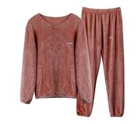 LACOFIA Conjuntos Pijamas Mujer de Manga Larga Pijamas Invierno Top y Pantalones Cálidos Ropa para Dormir Regalos para Mujer y Adolescente Rojo Oscuro 2XL