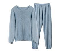 LACOFIA Conjuntos Pijamas Mujer de Manga Larga Pijamas Invierno Top y Pantalones Cálidos Ropa para Dormir Regalos para Mujer y Adolescente Azul Claro XL