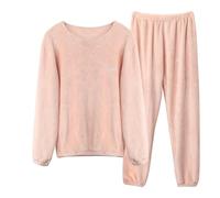 LACOFIA Conjuntos Pijamas Mujer de Manga Larga Pijamas Invierno Top y Pantalones Cálidos Ropa para Dormir Regalos para Mujer y Adolescente Rosa Claro XL