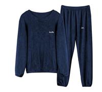 LACOFIA Conjuntos Pijamas Mujer y Hombre Pijamas Invierno Top y Pantalones Cálidos de Manga Larga Ropa para Dormir Regalos para Mujer y Adolescente Azul Marino 2XL