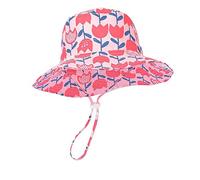 LACOFIA Sombrero de Sol bebé Gorro Verano para niñas Sombrero Playa de ala Ancha Proteccion Solar para niñas con Correa Ajustable para la Barbilla Flores Rosadas 6-12 Meses