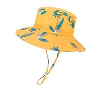 LACOFIA Sombrero de Sol Bebé Gorro Verano para Niñas Sombrero Playa de ala Ancha UPF 50+ Proteccion Solar con Correa Ajustable para Barbilla Amarillo 6-12 Meses