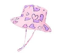 LACOFIA Sombrero de Sol Bebé Gorro Verano para Niñas Sombrero Playa de ala Ancha UPF 50+ Proteccion Solar con Correa Ajustable para Barbilla Corazón Rosa 2-3 años