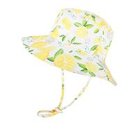 LACOFIA Sombrero de Sol Bebé Gorro Verano para Niñas Sombrero Playa de ala Ancha UPF 50+ Proteccion Solar con Correa Ajustable para Barbilla Amarillo Claro 1-2 años