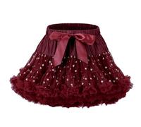 LACOFIA Tutú para Niña de Tul en 3 Capas, Falda de Baile Princesa Con Cintura Elástica Ajustable, Mini Burbuja para Fiesta Danza Cumpleaños, Rojo Vino, S 2-4 Años
