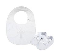 LACOFIA Zapatos bautizo antideslizantes con suela blanda para bebé niñas bailarinas blancas con baberos cruzados bordadas 6-12 meses