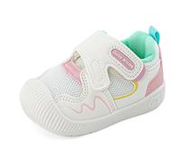 LACOFIA Zapatos Primeros Pasos Bebé Niñas Calzado Respetuoso Bebé Zapatillas Deporte con Suela Goma Antideslizante Bebé Blanco/Rosa 20 EU(CN 18)