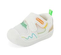 LACOFIA Zapatos Primeros Pasos Bebé Niñas Calzado Respetuoso Bebé Zapatillas Deporte con Suela Goma Antideslizante Bebé Blanco/Naranja 20 EU(CN 18)