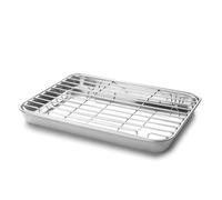 Lacor - 15562 - Bandeja con Rejilla Essential, Bandeja Horno, Rejilla Extraíble, Acero Inoxidable, Apta para Horno, Apta para Congelador, 25x15x2 cm