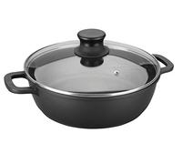 Lacor - 25827 - Cacerola Baja con Tapa de Cristal Forte de 28 cm Aluminio - Negro