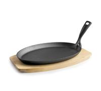 Lacor - 25867 - Bandeja Oval con Mango Desmontable, Hierro Fundido, Base de Madera, Apta para Inducción, 27x17 cm