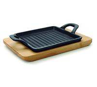 LACOR 25875 - Mini Plancha Grill Cuadrada Magma, Medidas Base Madera 19.5 | En madera natural, para un uso práctico y profesional en cocina; apto para inducción y horno, práctico y fácil de guardar
