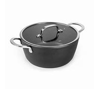 Lacor - 27048 - Cacerola con tapa Easy de Aluminio forjado, Recubrimiento antiadherente TRIcapa, Fondo Full Induction, Asa de Acero Inox, Tapa de Vidrio Templado, Ø 28 x 12,5cm, Negro