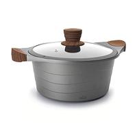 LACOR 27324 Cacerola Alta, Cacerola de Cocina con Tapa Cristal Stilo, Compatibilidad: todo tipo de cocinas, incluida la Inducción, Fabricada en Aluminio Fundido, Gris, 24 cm