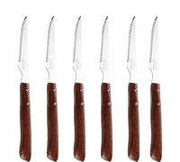 LACOR - 38240 - Set de Cuchillos Chuleteros, Acero Inoxidable, Mango Ergonómico de Madera, Set 6 Cuchillos Microdentados, Agarre Cómodo y Seguro, Apto para Todo Tipo de Carnes, 10.5 cm de Hoja