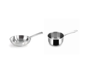 LACOR - 45420 - Sartén Foodie, Sartén Sin Antiadherente, Compatible con todo tipo de Cocina, Ecológica, Fondo Termo Difusor, Acero Inoxidable, 20 cm, Gris & 32216 - Cazo Recto Basic 16 cm Inox