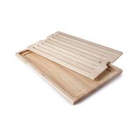 Lacor - 60486 - Tabla Cortar Cocina, Tabla de Corte de Pan, Bandeja Recoge Migas, Robusta y Resistente, GRIP System, 8 Canales Horizontales, Madera de Caucho, 53x32.5 cm