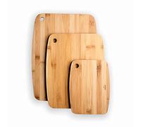 Lacor - 60523 - Set 3 tablas de corte de Bambú 100% Natural, Tabla Cortar, Revestimiento Antibacteriano, Espesor: 1cm, 20 x 15 cm / 28 x 22 cm / 33 x 25 cm, Marrón