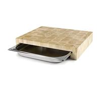 LACOR - 60592 - Tabla de Cortar en Madera, Tabla de Cocina para Cortar, Tabla de Corte, Incluye Cubeta Extraíble Acero Inoxidable, Madera de Caucho, 61.5x34x7 cm