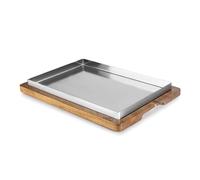 LACOR - 60832 - Llauna de Arroz, 32 x 14 cm, Bandeja de Acero Inoxidable, Base de Madera de Acacia, Ideal para Arroces, Guisos y Asados, Apta para Horno y Lavavajillas