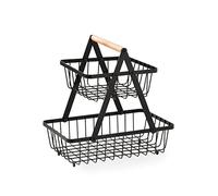 Lacor - 61124 - Frutero Dual SQ, Frutero de Doble Altura, Versátil, 100% Estable y Resistente, Fabricado en Metal y Madera, Fácil de montar