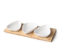 LACOR - 61241 - Bandeja de Bambú, Bandeja de Aperitivos 100% Bambú y Porcelana, 3 Compartimentos, Fácil Limpieza, Apta para Lavavajillas, Ideal para Servir Aperitivos, Capacidad de cada Cuenco: 90 ml