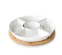 Lacor - 61243 - Bandeja de Bambú, Bandeja de Bambú 100% Natural, 5 Cuencos de Porcelana, Robusta y Duradera, Fácil Limpieza, Apta para Lavavajillas, Horno y Microondas, Medidas: 26 cm
