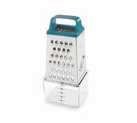 Lacor - 61363 - Rallador de Cocina con Recipiente KEEP, Acero Inoxidable, Incluye Recipiente para Alimentos de 250ml, 4 caras de corte: fino, medio, grueso y rodajas, 8.9x6.5x20.5 cm