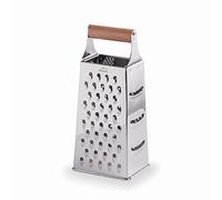 Lacor - 61364 - Rallador de Cocina WOOD, Rallador 4 caras de comida, Acero Inoxidable, Asa de Madera de Haya, 4 caras con distintos cortes: fino, medio, grueso y rodajas, 11x8.5x24.5 cm