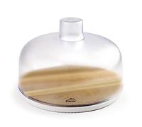 LACOR - 62404 - Quesera Redonda con Tapa de Plástico, Base de Madera de Acacia Natural, Recipiente para Conservar y Cortar Quesos, Embutidos y otros Alimentos, Tapa Opaca, Libre de BPA, Ø26